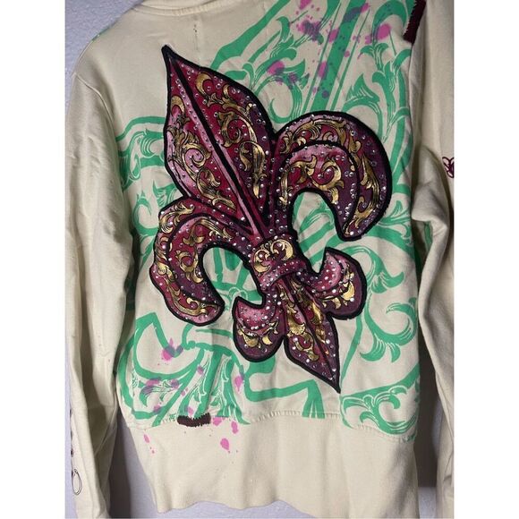 Rebel Spirit A Royal Way of Life Embroidered Rhinestones Zip Up Hoodie - Picture 7 of 8